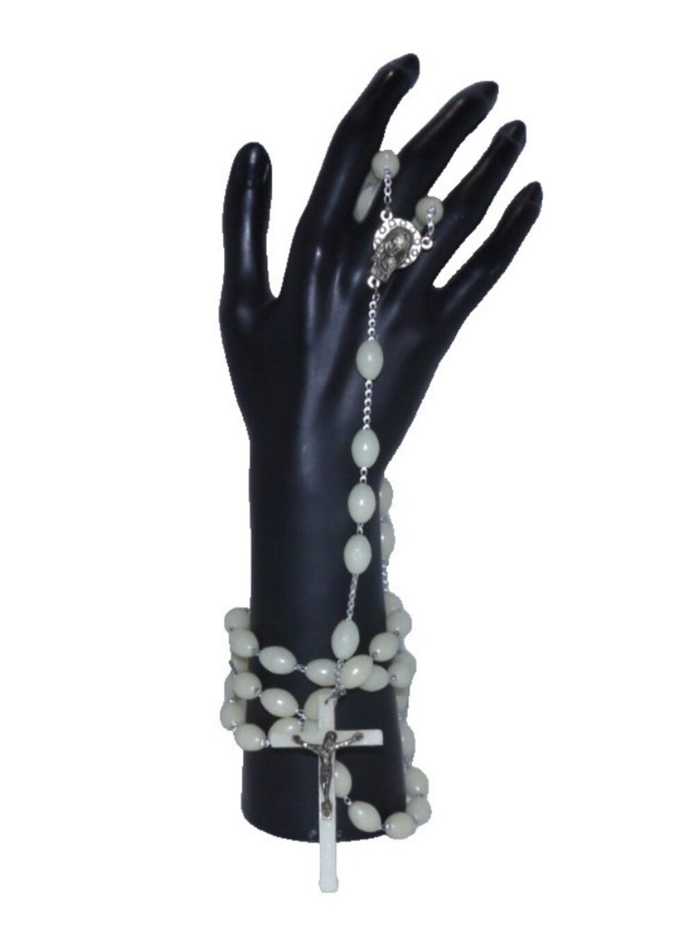Vintage plastic glow in the dark Cristian Catholic Rosary 42" chain plus cross